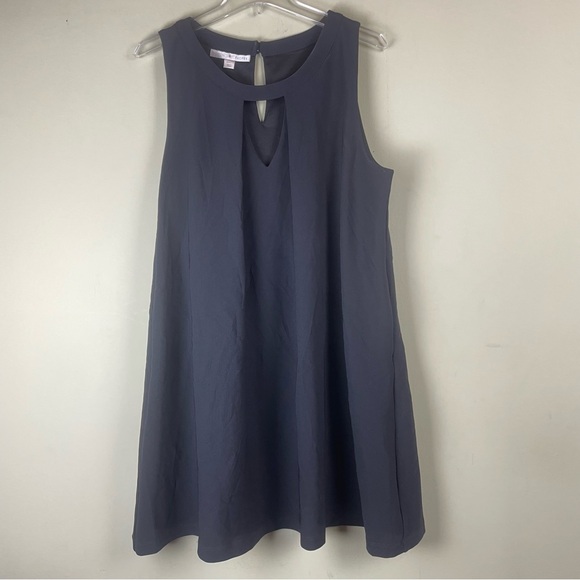 Boston Proper Black Sleeveless Swing Dress Pockets Key Hole Neckline Size Large - Picture 3 of 11